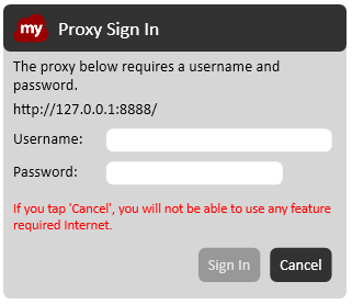 Proxy server dialog box