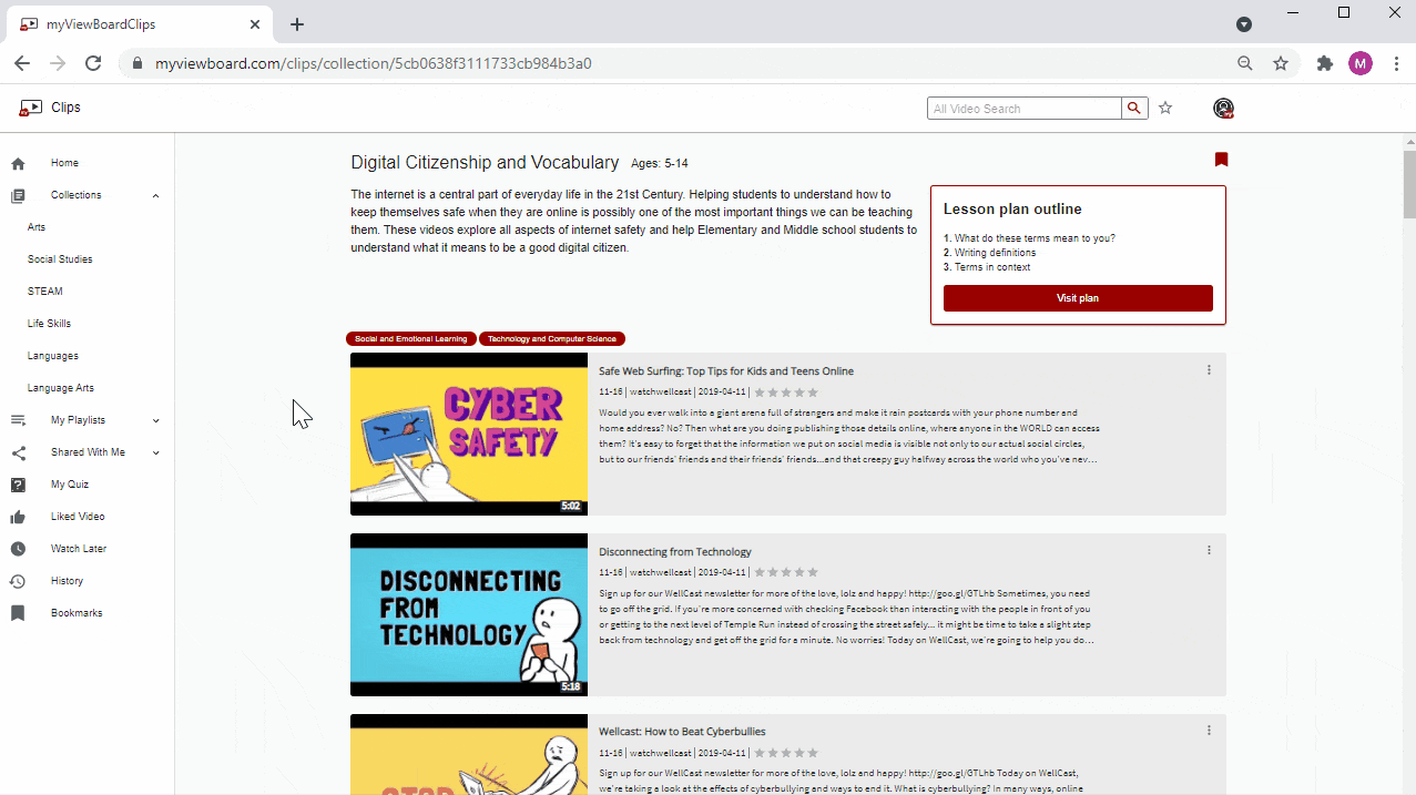 My Playlists section allows you to customize your own lesson plan.